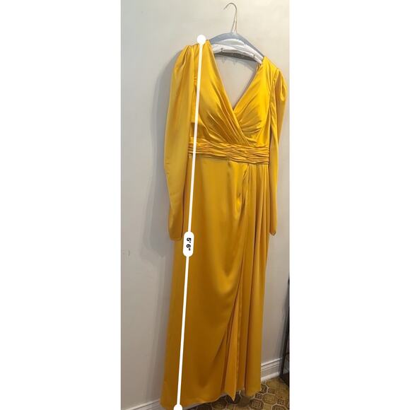 Mac Duggal 12404 FAUX WRAP  A LINE GOWN Formal Dress in Marigold size 14 - Picture 7 of 16